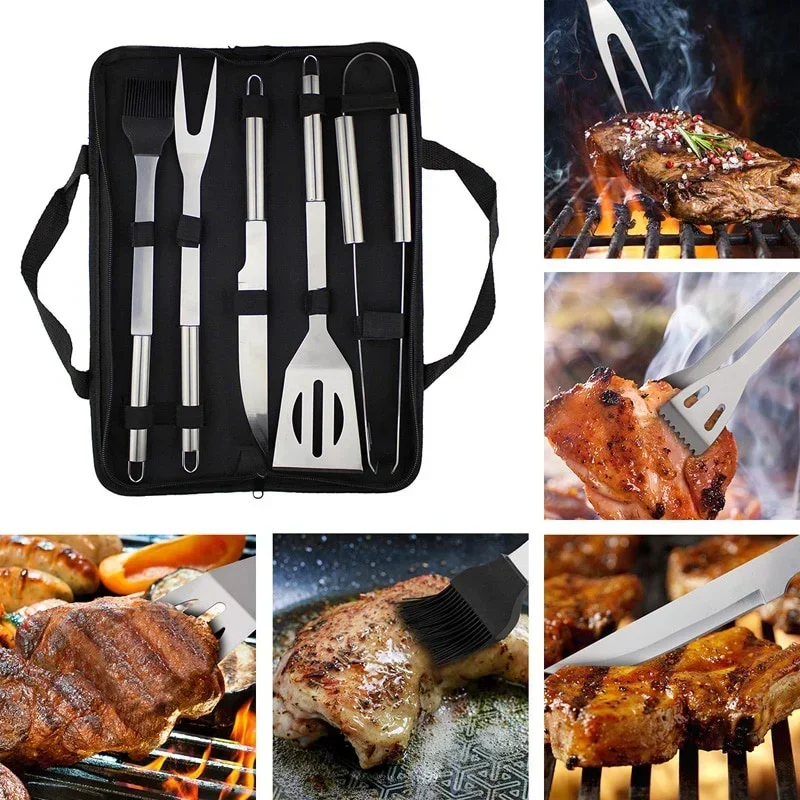 BBQ Grill Tool Set Stainless Steel Barbecue Camping Cooking Accessories Kit with Bag