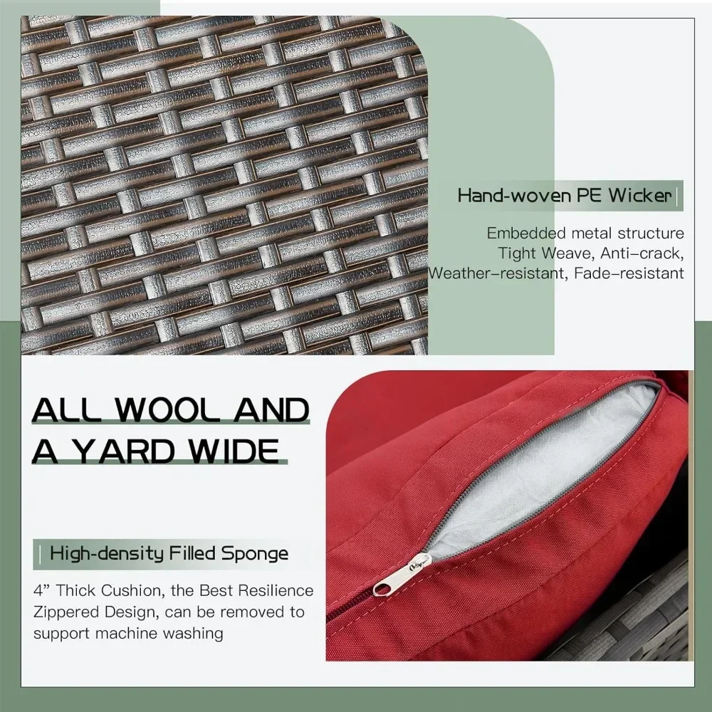 7 Pieces Patio Furniture Set, Outdoor Sectional Sofa Conversation Set, All Weather Wicker Rattan Couch Dining Table & Chair - Image 5