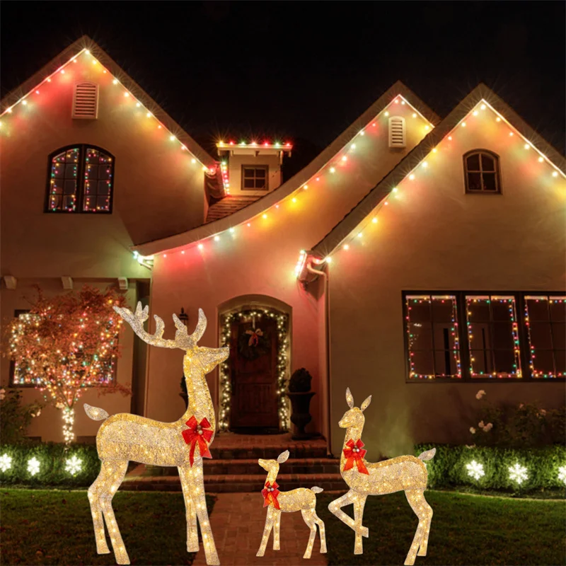 3Pcs Iron Art Elk Deer Christmas Garden Decoration With LED Light Glowing Glitter Reindeer Xmas Home Outdoor Yard Ornament Decor - Image 4