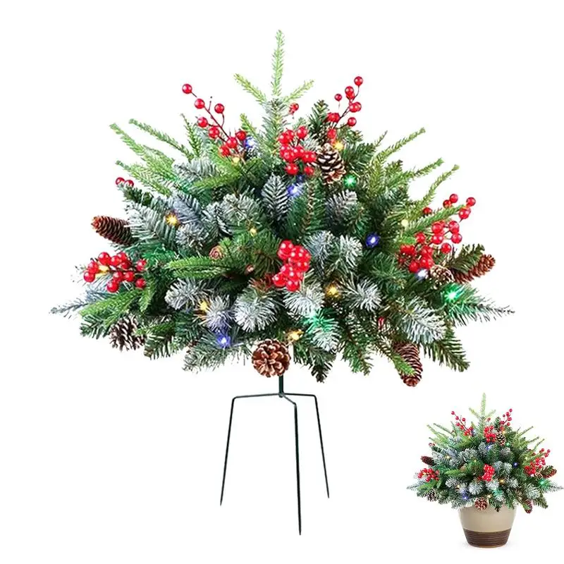 Outdoor Pathway Christmas Trees 18 Inches Outdoor Christmas Tree With 50 LED Lights Decor 8 Flash Modes And Timer Planter Pots - Image 2