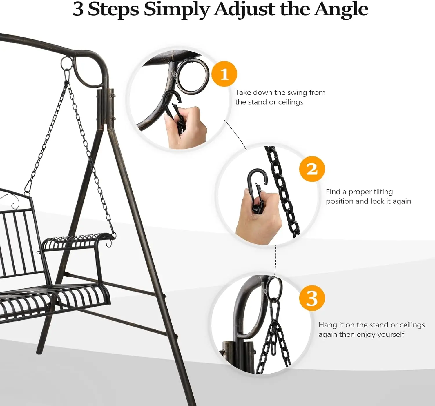 Metal Patio Porch Swing, 660 LBS Weight Capacity Steel Porch Swing Chair for Outdoors, Heavy Duty Swing Chair - Image 4