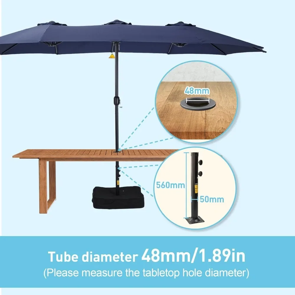 Large Patio Umbrella with Base Included,15ft Double Sided Outdoor Rectangular Patio Umbrella with Crank Handle, for Lawn Garden - Image 4