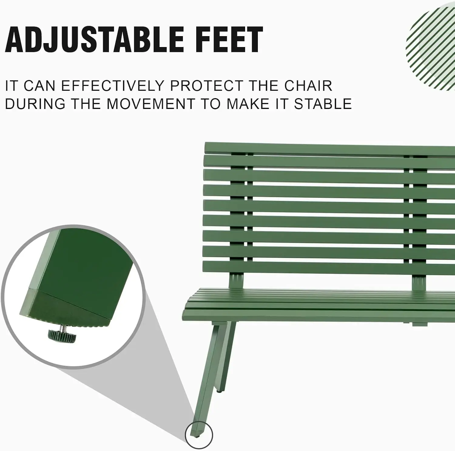 Soleil Jardin Outdoor Aluminum Garden Bench, Patio Porch Chair Furniture, Slatted Design w/Backrest, Green - Image 5