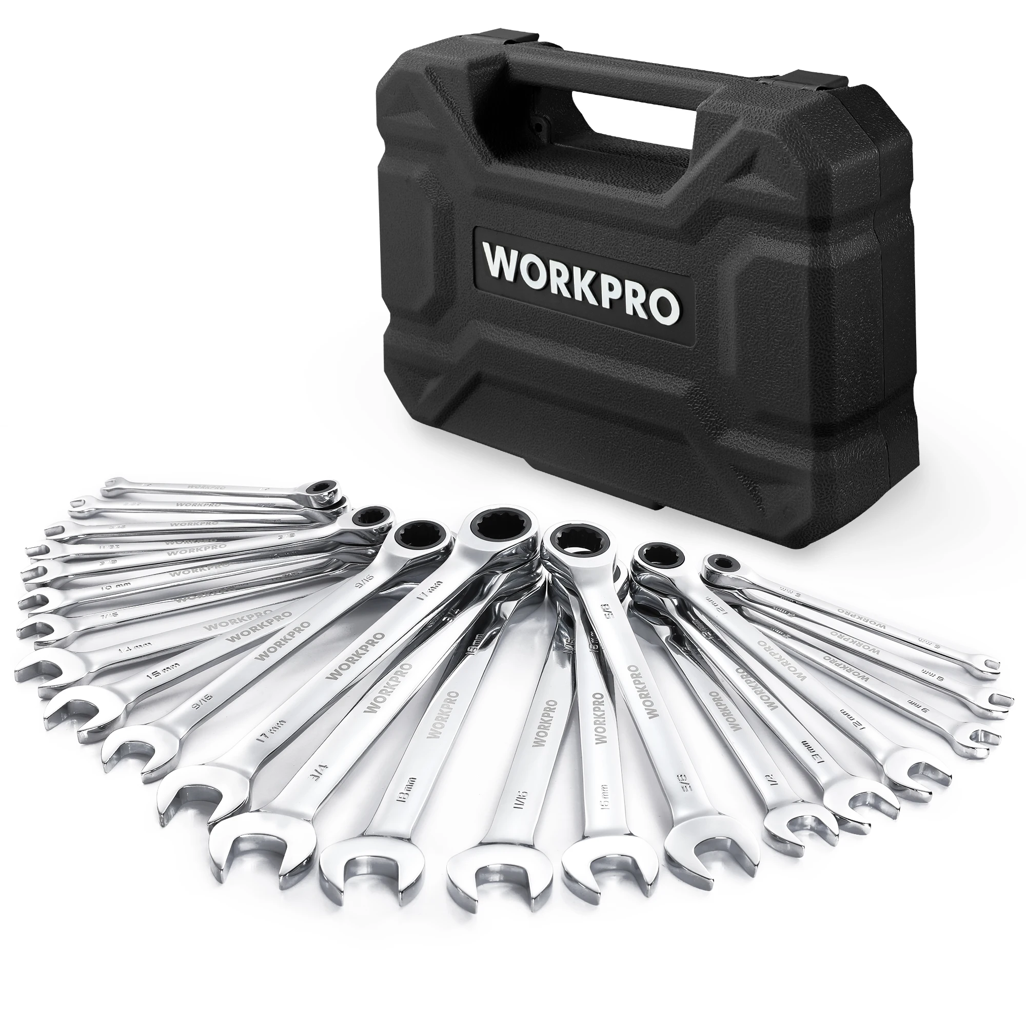 WORKPRO 23pc Ratcheting Wrench Set with Box