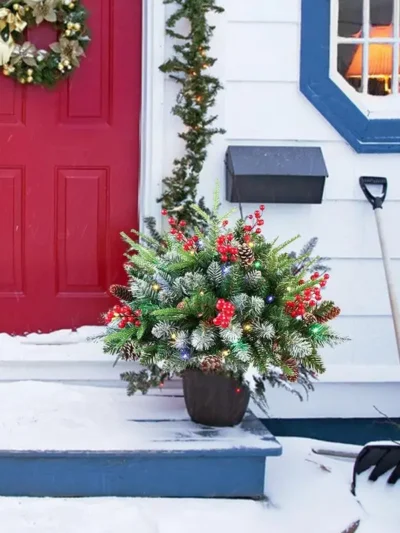 Outdoor Pathway Christmas Trees 18 Inches Outdoor Christmas Tree With 50 LED Lights Decor 8 Flash Modes And Timer Planter Pots