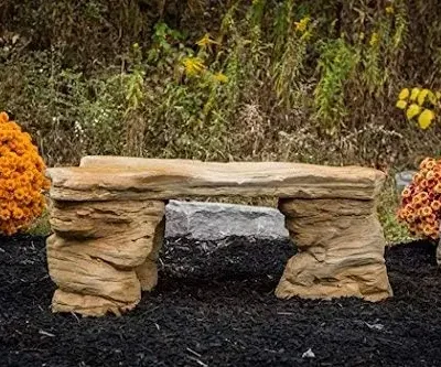 Cast Stone Petrified Rock Bench, Commercial Grade Concrete Benches, 3 Piece Concrete Bench, Hand Sculpted Fine Cast Stone Patio