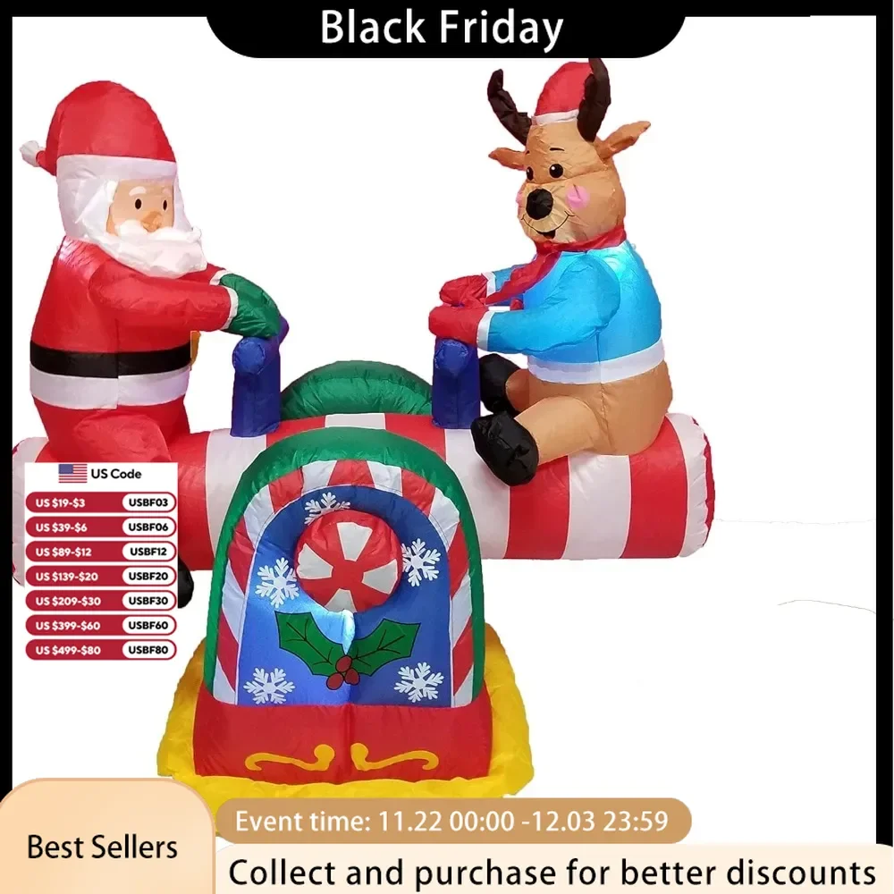 4 Foot Animated Santa Claus and Reindeer on Teeter Totter Outdoor Yard Decoration Christmas Inflatable - Image 2