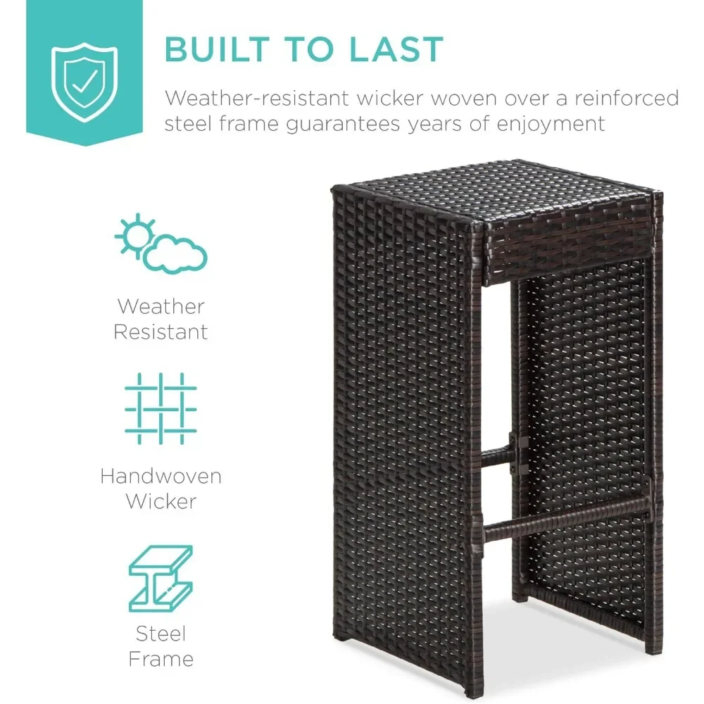 7-Piece Outdoor Wicker Bar Dining Set, Rattan Patio Furniture for Backyard, Garden w/Glass Table Top, 6 Stools, Removable - Image 6