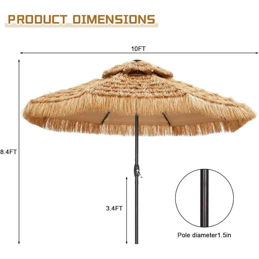 Patio Umbrella with 32 LED, Hula Thatched Tiki Umbrella, Hawaiian Style Beach Umbrella, 9 FT Patio Umbrella - Image 5