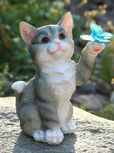 Solar Garden Lawn Animal Sculpture Luminous Resin Yard Cat Art Statue