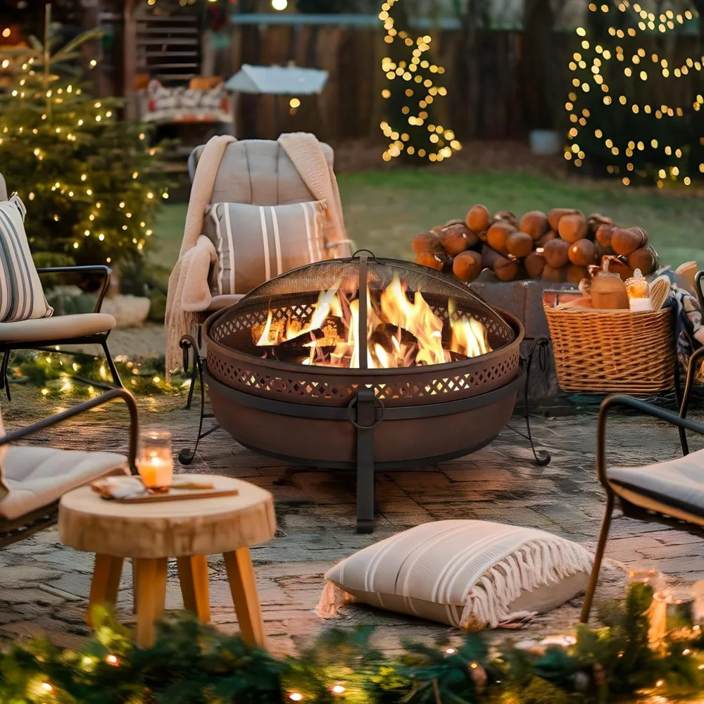 Outdoor Patio Fire Pit with Mesh Spark Screen, 40" Portable Fire Pit for Camping, Bronze - Image 2