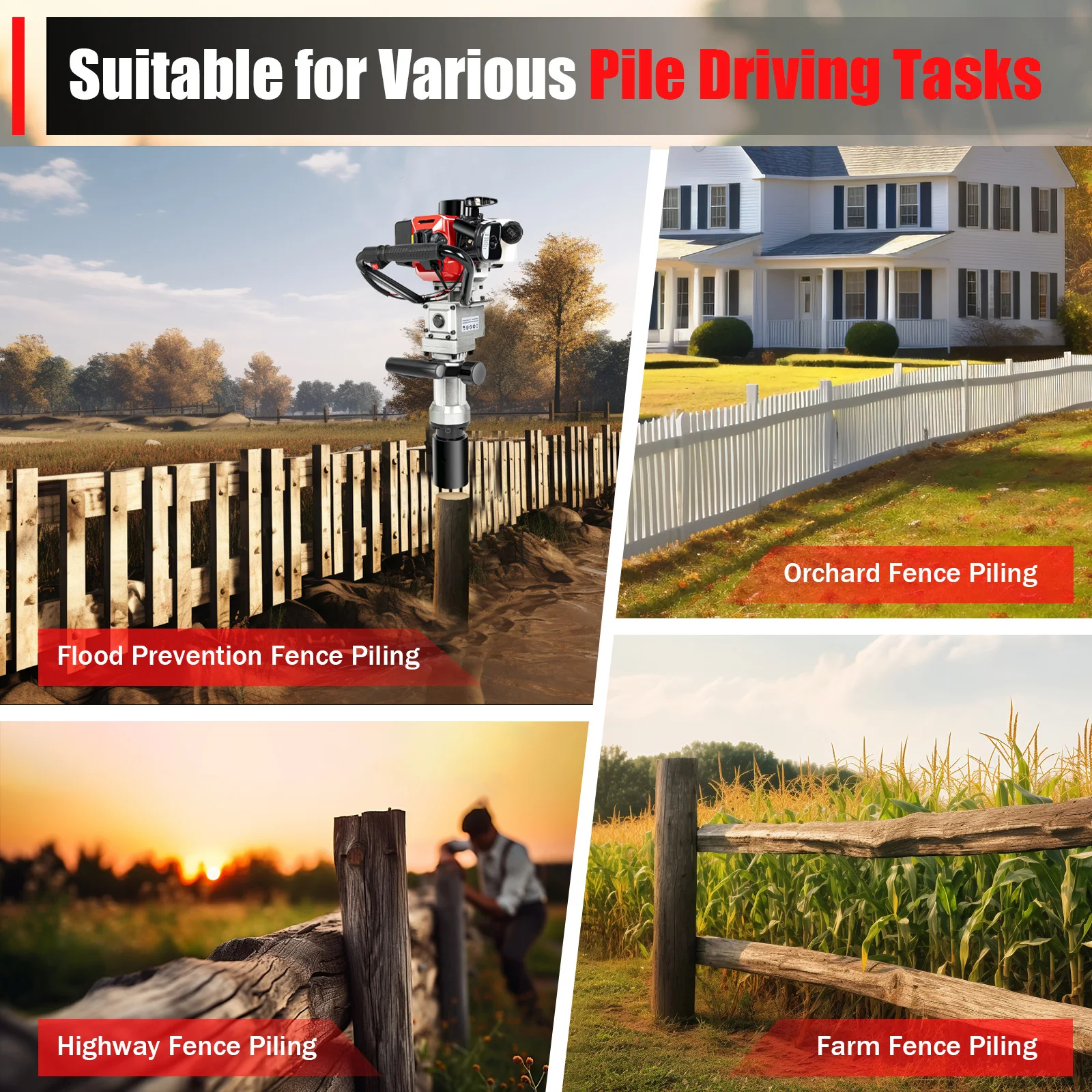 900W 2-Stroke Petrol Post Driver Piling Hammer - Image 13