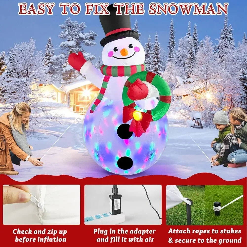8FT Inflatable Snowman Holding Garland Blow Up Yard Decoration with Build-in Colorful LEDs. - Image 6
