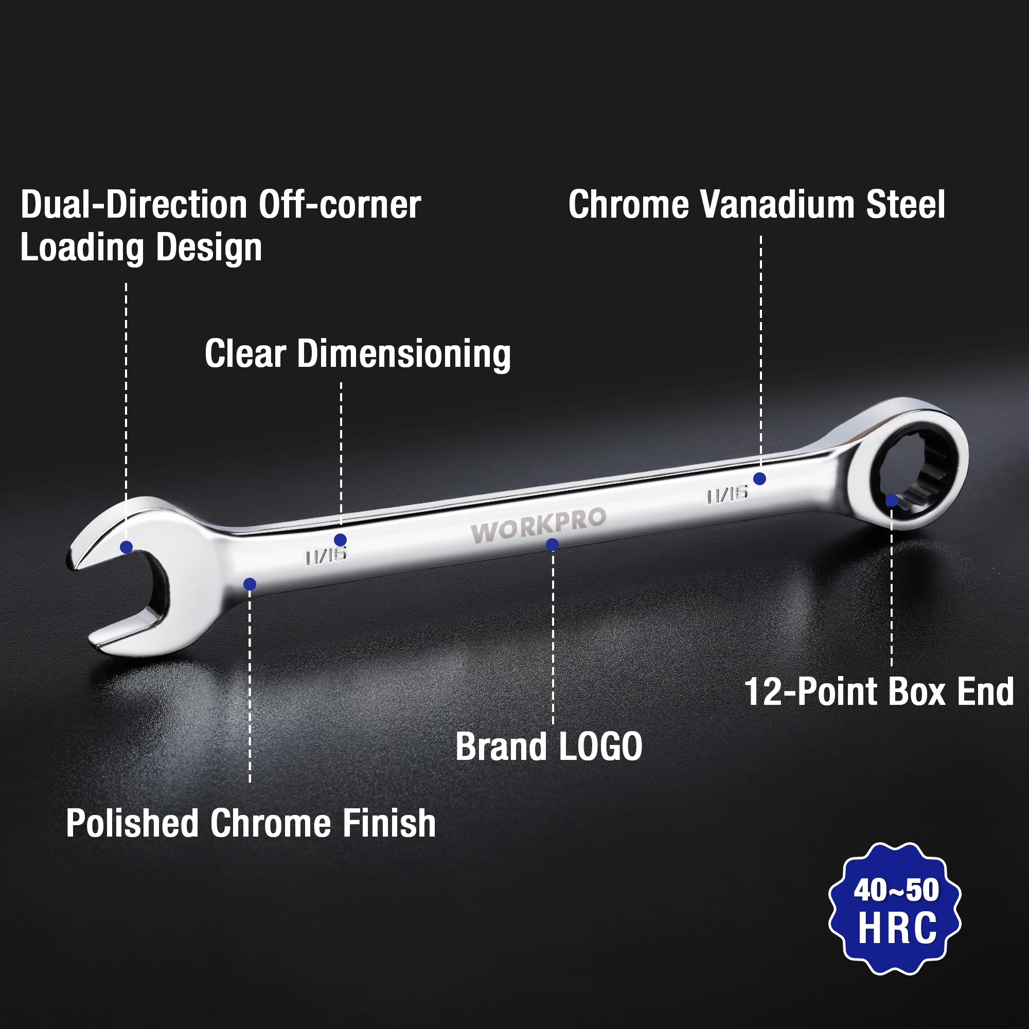 WORKPRO 23pc Ratcheting Wrench Set with Box - Image 3
