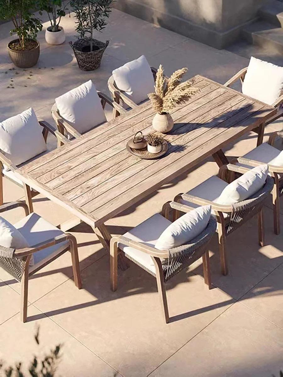 Outdoor patio teak sofa rattan table and chairs garden lounge furniture villa balcony rattan chair - Image 4