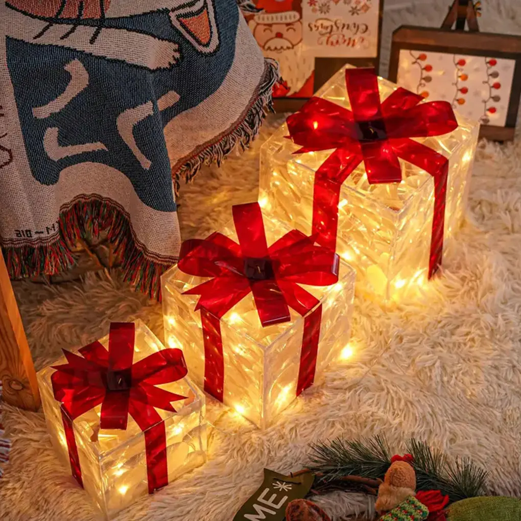 Christmas Glowing Gift Box Ornament With Bow Outdoor Lighting - Image 4