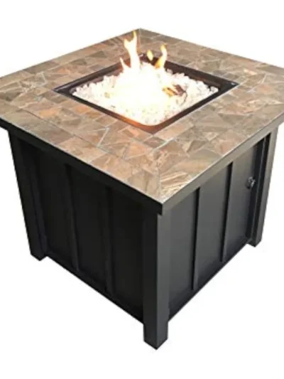 AFP-STT Outdoor Patio 40,000 BTU 30x30 Inch Square Tile Table Top Propane Fire Pit and Fire Glass