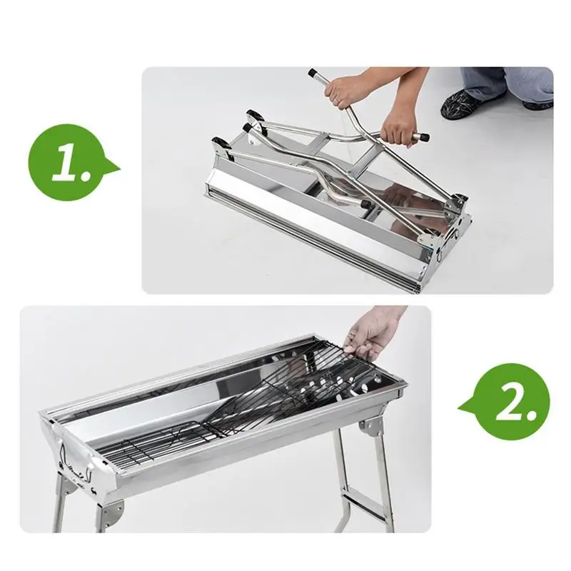 Folding Portable Barbecue Charcoal Grill Stainless Steel Large BBQ Grill Tool For Outdoor Cooking Camping Picnics Beach - Image 3