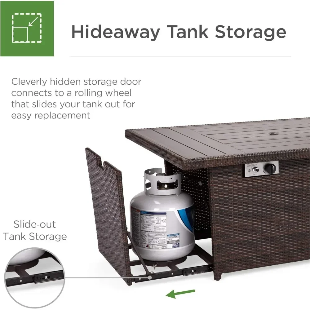 52in Propane Gas Fire Pit Table w/Aluminum Tabletop, Glass Wind Guard, Clear Glass Rocks, Cover, Slide Out Tank Holder, and Lid - Image 2