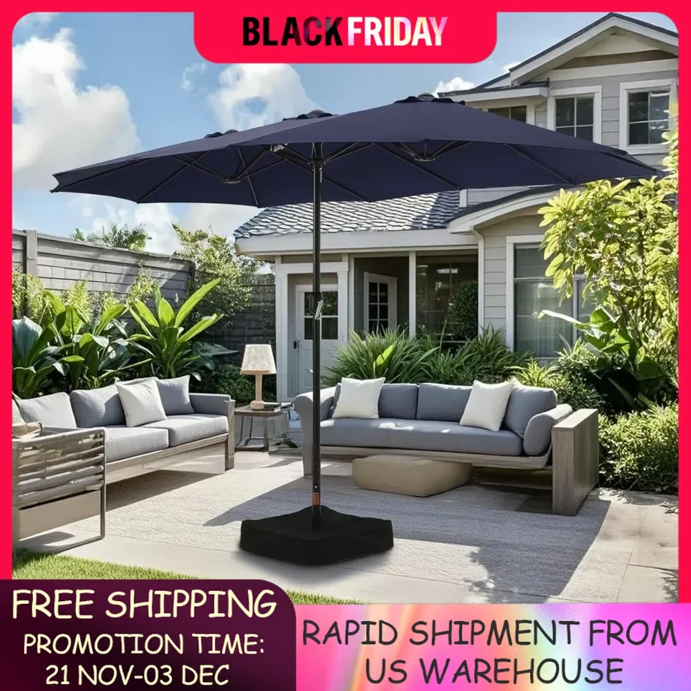 Large Patio Umbrella with Base Included,15ft Double Sided Outdoor Rectangular Patio Umbrella with Crank Handle, for Lawn Garden - Image 2