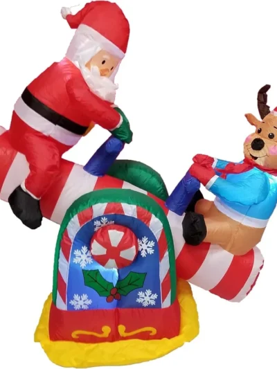 4 Foot Animated Santa Claus and Reindeer on Teeter Totter Outdoor Yard Decoration Christmas Inflatable