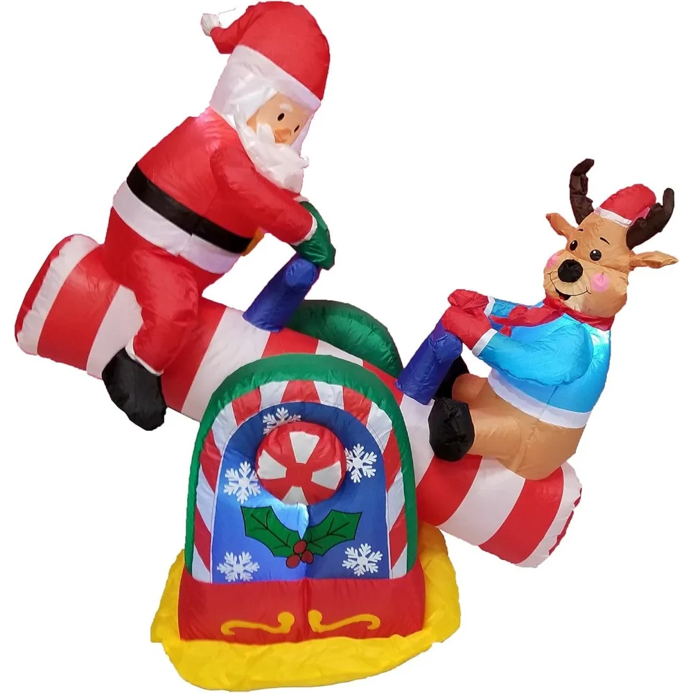 4 Foot Animated Santa Claus and Reindeer on Teeter Totter Outdoor Yard Decoration Christmas Inflatable