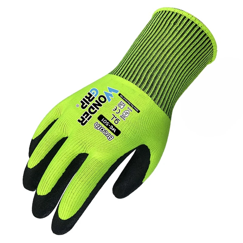 Garden Work Glove Nylon Spandex Fluorescent Green Nitrile Micro Foam Flower Garden Safety Mittens - Image 2