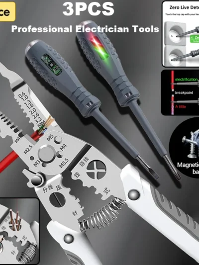 3pcs Professional Electricians Hand Tools Cable Stripping Pliers Multifunction Electrician Screwdriver