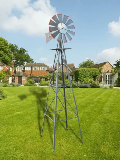 Windmill 8FT Yard Garden Metal Ornamental Wind Mill Weather Resistant Decoration