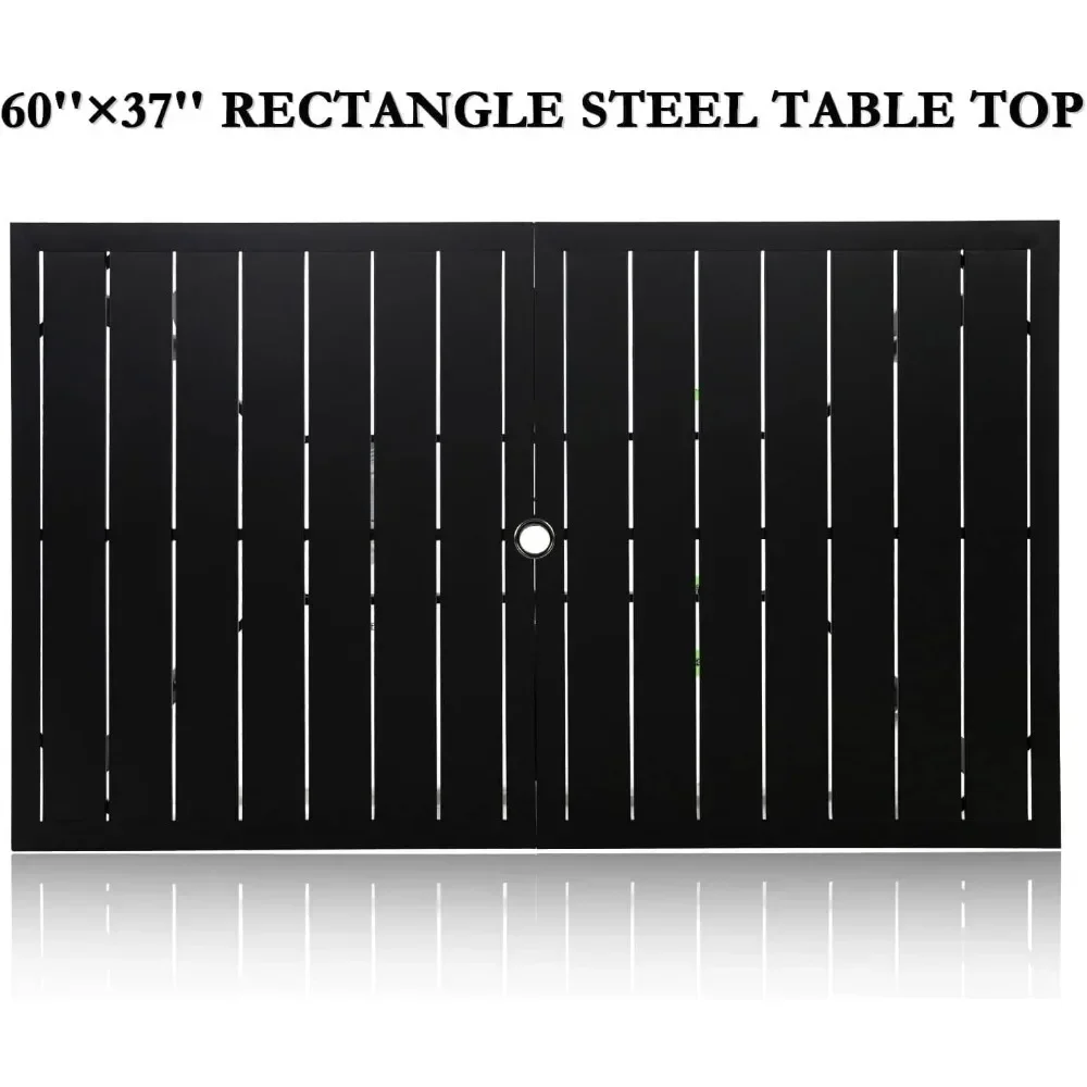 Patio Dining Table, Rectangle Metal Steel Slat Table, with Umbrella Hole, for Backyards, Porches, Garden - Image 5