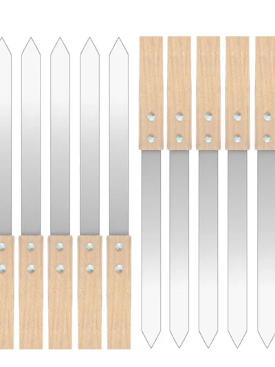 Kabob Skewers 23mm Wide 2mm Thin Kobide Skewers BBQ Skewers Stainless Steel Reusable for Grilling BBQ with Wooden Handles