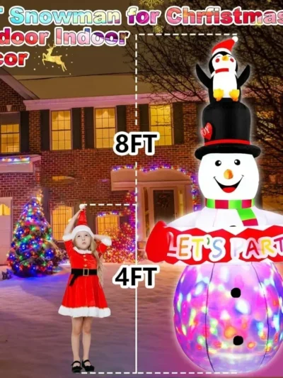 8-foot Colorful Snowman Penguin Outdoor Decoration, Bright and Colorful Rotating Christmas Inflatable Toy Decoration