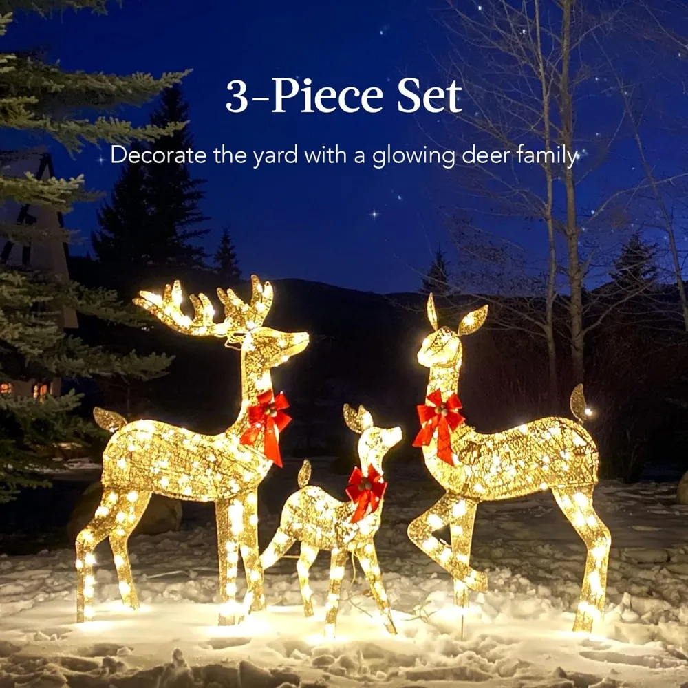 3-Piece Large Lighted Christmas Deer Family Set 5Ft Outdoor Yard Decoration with 360 LED Lights, Stakes - Image 2