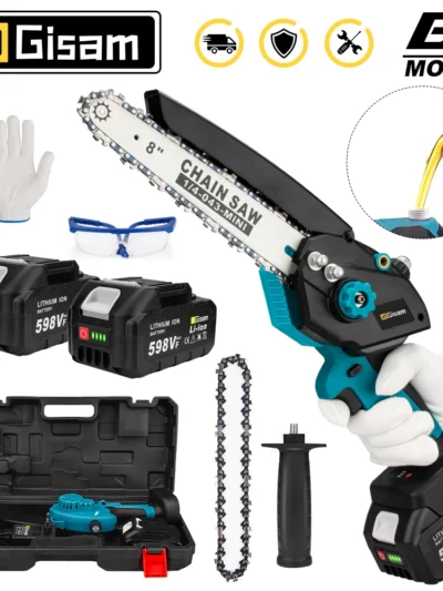 8 Inch Brushless Electric Saw With Oil Can Cordless Handheld Pruning Chainsaw Woodworking Logging Saw Branch Cutting Power Tools