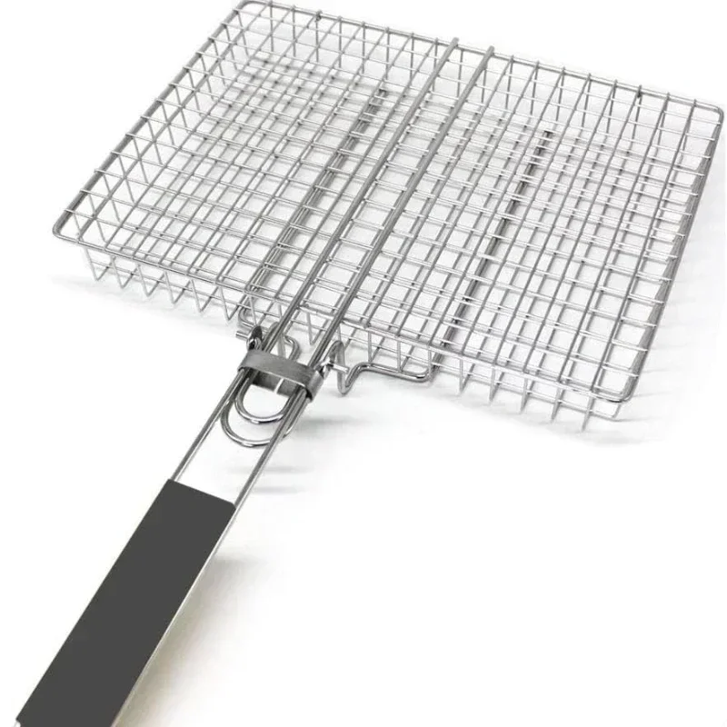 Portable Folding Stainless Steel Grill Basket with Handle for Fish Vegetables Shrimp - Image 6
