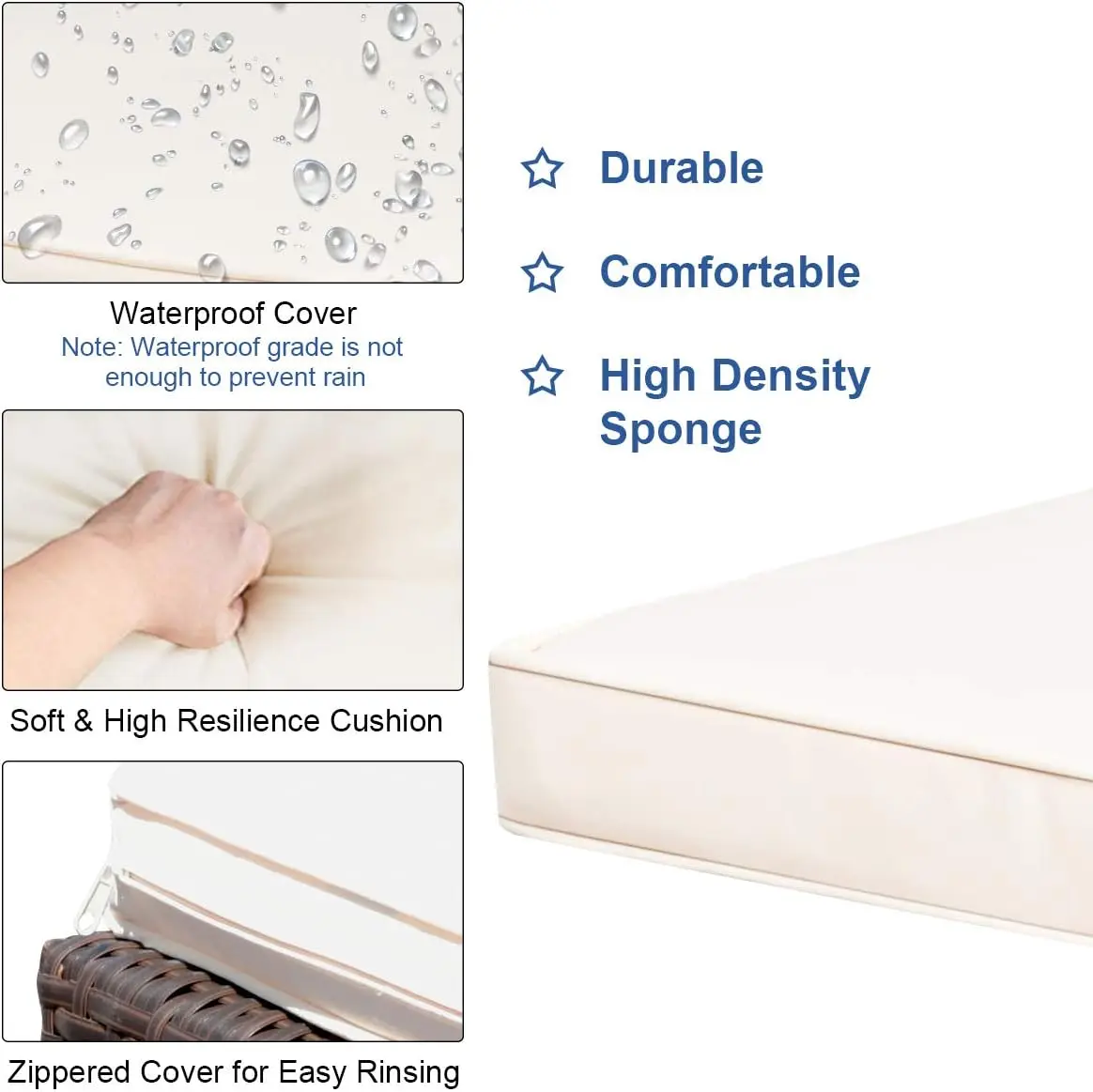 3 Pieces Rattan Patio Bar Table & Stool Set, Patio Furniture Set for Lawn Pool BackyardFront Porch, Dining Set w/Cushion, Beige - Image 6