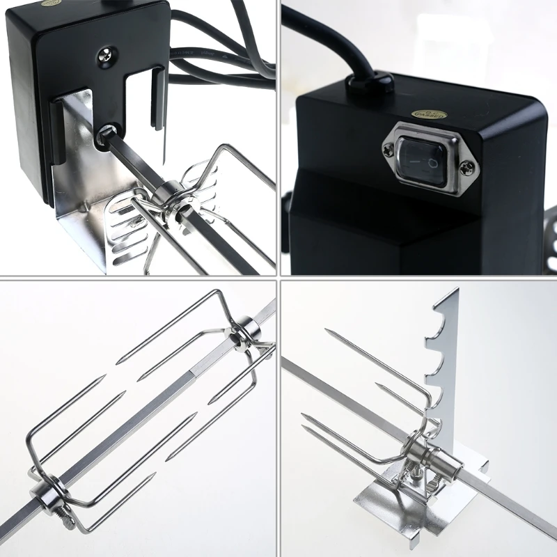 Universal Automatic Grill Rotisserie Kit with 4W Electric Motor BBQ Bracket Roaster Spit Rod Meat Fork Complete Holders Tool - Image 4