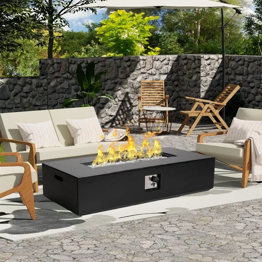 Propane Gas Fire Pit Table White Fire Glass and Rain Cove 56" Outdoor Propane Rectangle Terrazzo Outdoor Heating Fire Table - Image 4