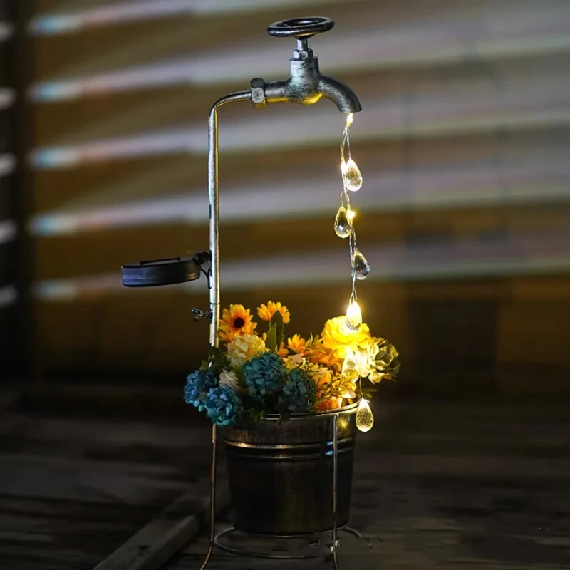 Solar Watering Tap Lights Led Iron Planter Lantern Waterproof - Image 7