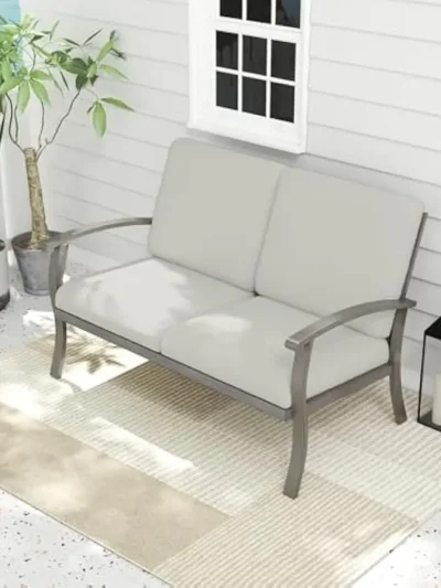 Patio Loveseat Sofa, Outdoor Furniture Sofa with 2 Seats, All Weather Aluminum Frame and Deep Seat with Thick Cushions