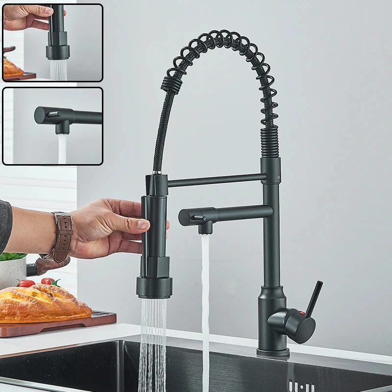 Black Kitchen Sink Faucet Pull Down Hot and Cold Water Mixer - Image 2