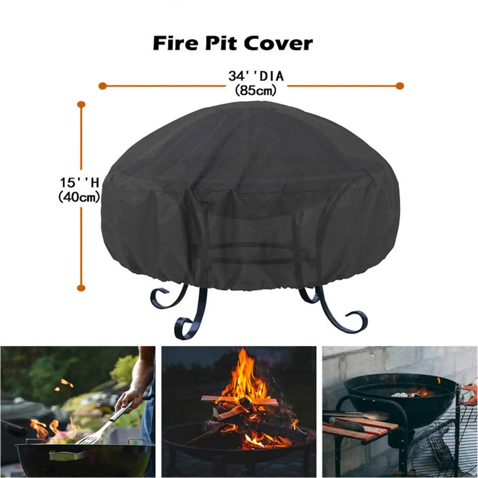 85x85x40cm Round Fire Pit Cover Lawn BBQ Fireplace Grill Covers Waterproof - Image 6