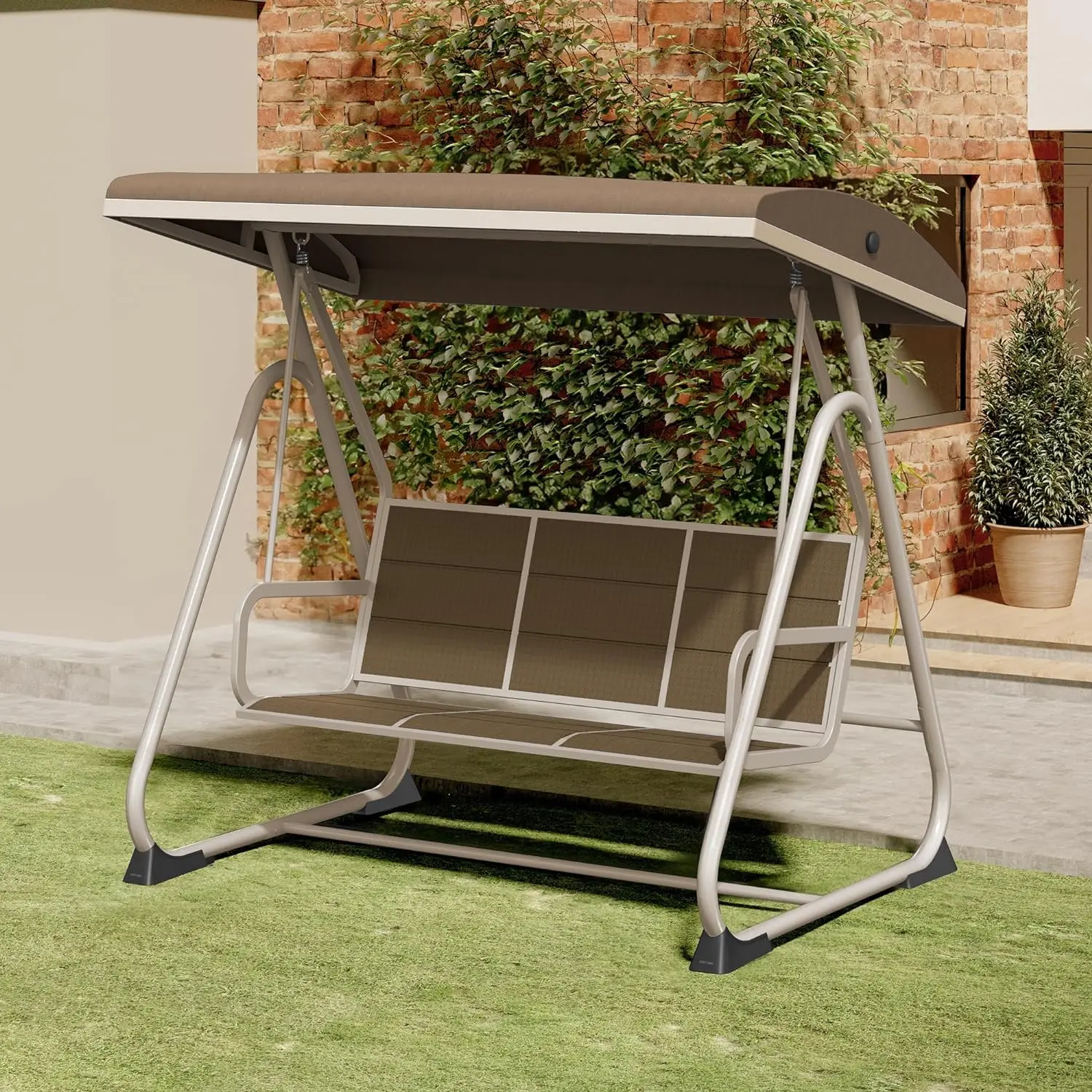 3-Person Outdoor Patio Swing Chair with Adjustable Canopy, Porch Swing, Outdoor Swing Chairs - Image 8