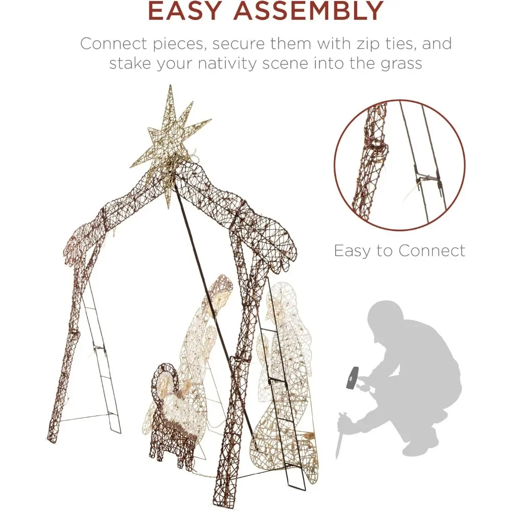6ft Lighted Outdoor Nativity Scene, Christmas Holy Family Yard Decoration w/ 190 LED Lights, Stakes, Zip Ties - Image 5