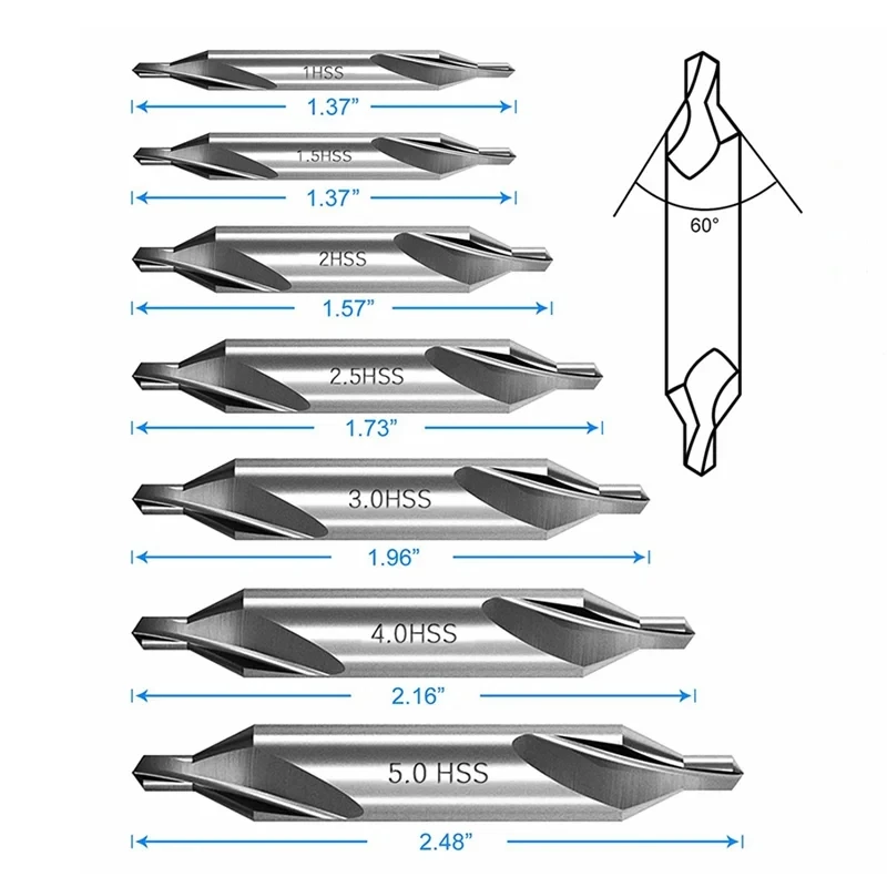 7Pcs 1/1.5/2/2.5/3/4/5 Center Drill Bits Set,60-Degree Angle - Image 2