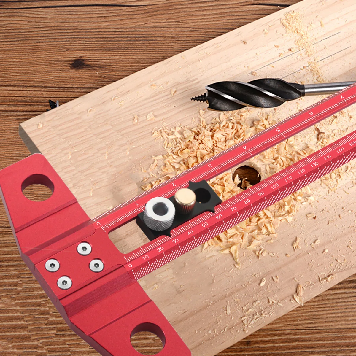 Woodworking 2 in 1 Drilling Positioning Scoring Ruler Aluminum - Image 11