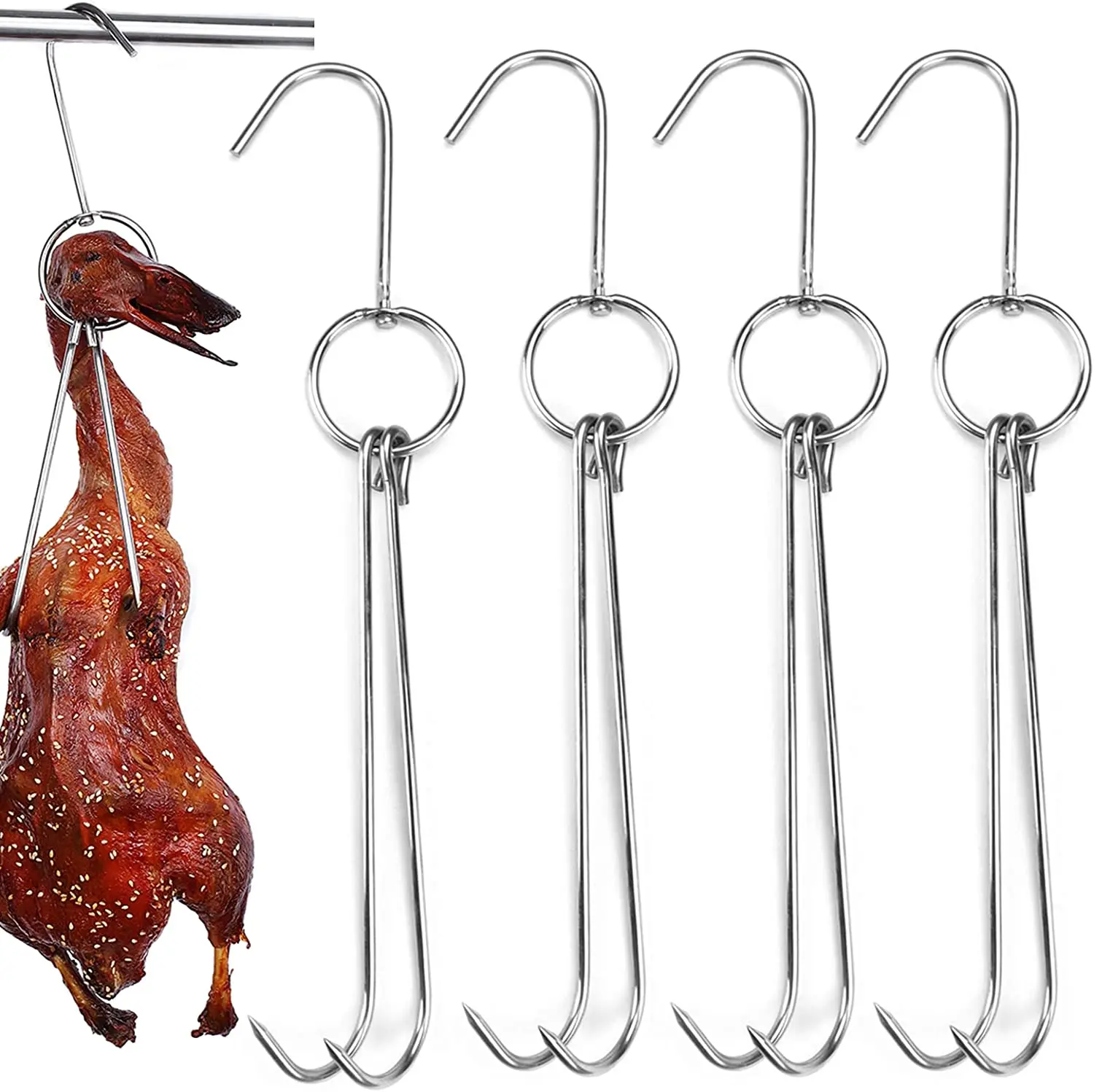 Stainless Steel Meat Hooks with Double Hook Poultry Roast Duck Bacon Hanging Hook Grill Hanger for Drying Cooking BBQ Utensils - Image 6