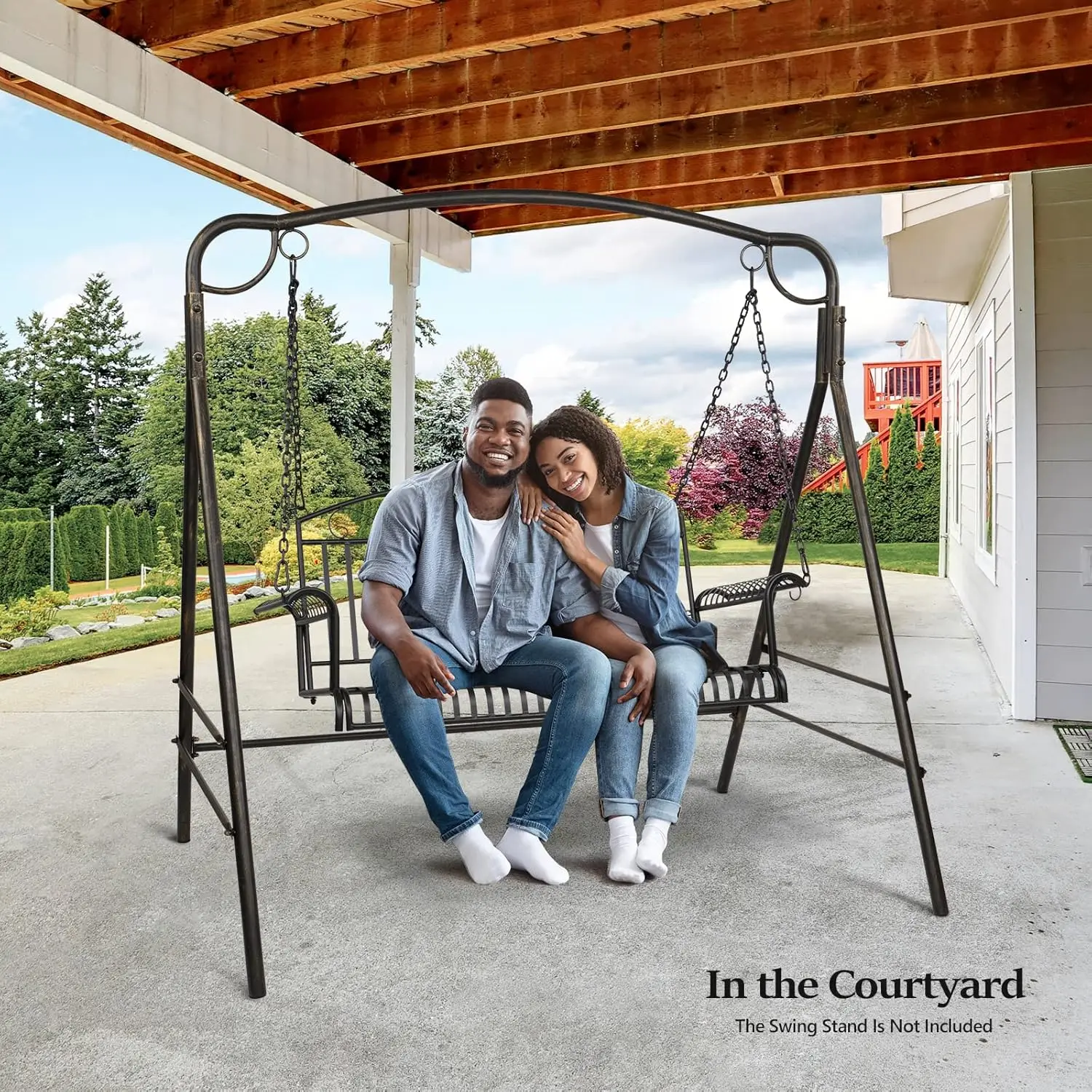 Metal Patio Porch Swing, 660 LBS Weight Capacity Steel Porch Swing Chair for Outdoors, Heavy Duty Swing Chair - Image 6