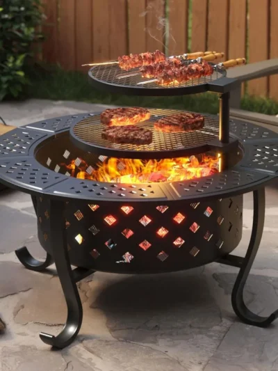 Fire Pit,36" Outdoor Wood Burning Fire Pit with 2 Grills,BBQ Large Fires Table for Camping,Heating,Picnics fires pit outdoor