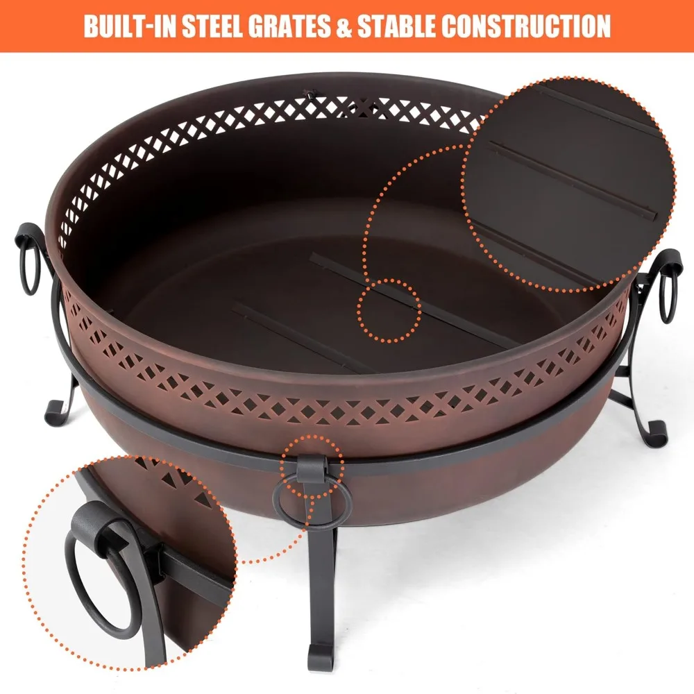 Outdoor Patio Fire Pit with Mesh Spark Screen, 40" Portable Fire Pit for Camping, Bronze - Image 5